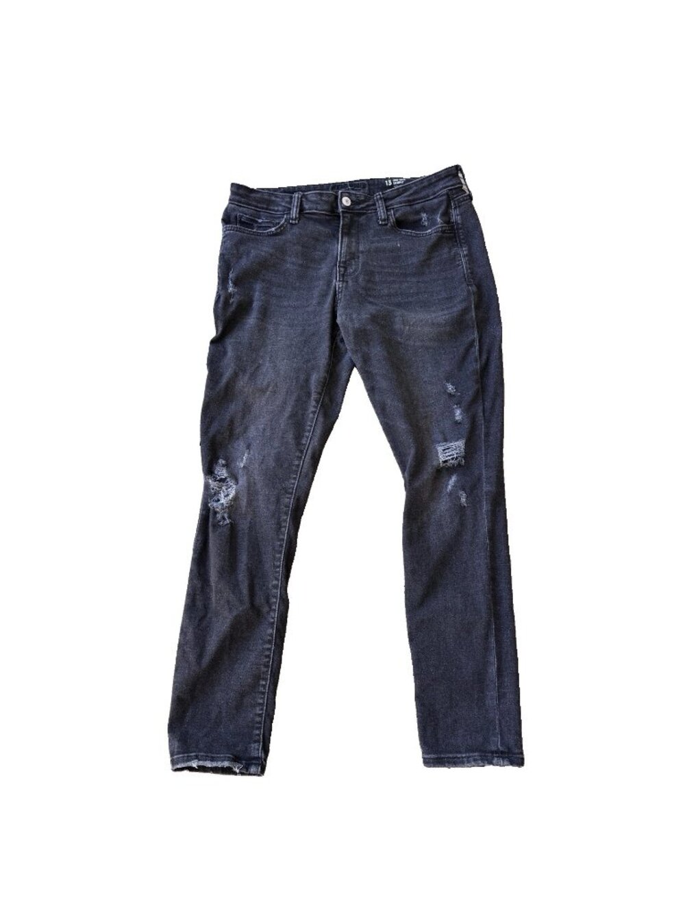Arizona Jean Co Juniors Size 13 Mid-Rise Skinny Distressed Black Denim Jeans